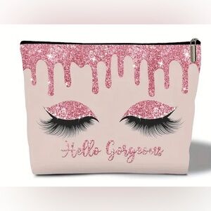 Hello Gorgeous canvas cosmetic toiletry bag; size: 8.9” x 7”